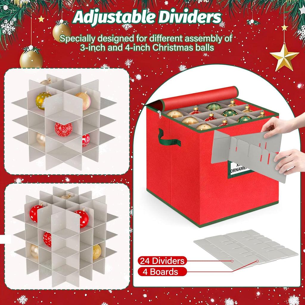 StorageRight Christmas Tree Bag & Ornament Storage Box Set - Water-Resistant 7.5 Ft Tree Storage & 64-Compartment Organizer, Heavy-Duty Red Decor Containers