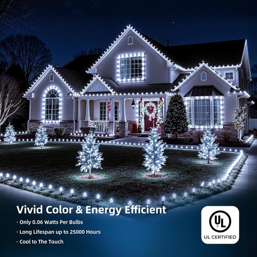 Minetom C9 LED Christmas Lights - 81FT 100 Waterproof String Lights with Timer & 8 Modes | Cool White