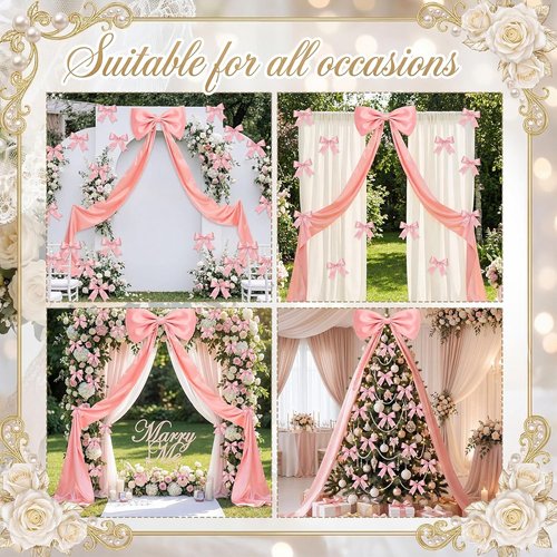 Crowye Large Pink Bow Decor Set - 71x20 Giant Coquette Bow & 12 Small 6" Bows for Weddings & Parties
