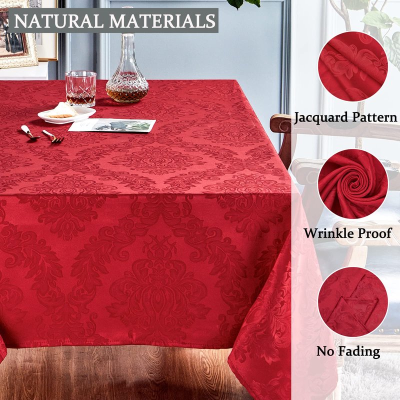 HomeJoy Rectangle Table Cloth Linen Farmhouse Stainproof Waterproof Washable Polyester Oblong Rectangular Fabric Table Cover for Kitchen Dining Dinner (Red, 52 X 70 Inch)