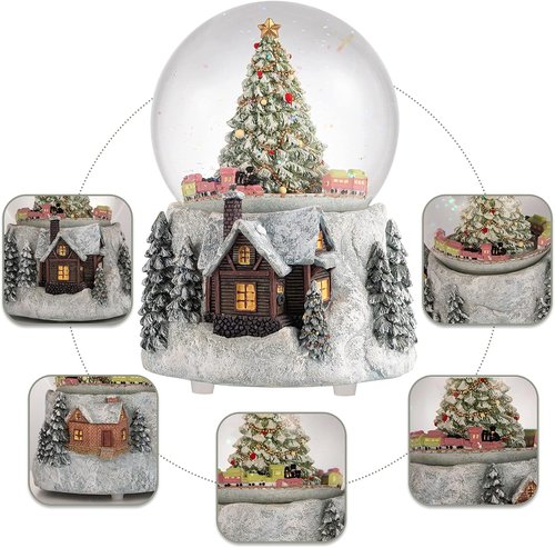 MG-7282 Automatic Revolving Train Snow Globe - 4-Inch Color Changing Light & Plays O Christmas Tree