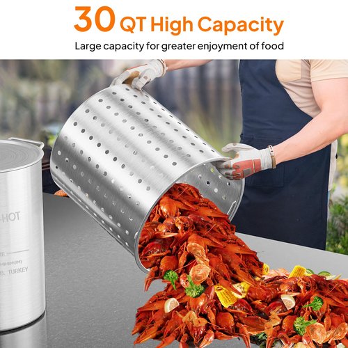 ROVSUN 30QT Turkey Fryer Pot & Seafood Boil Pot with Strainer Basket, Lid, Hook & Steamer, Aluminum Stockpot for Turkey Frying & Crab, Lobster, Shrimp Boiling for Outdoor Cooking & Gatherings