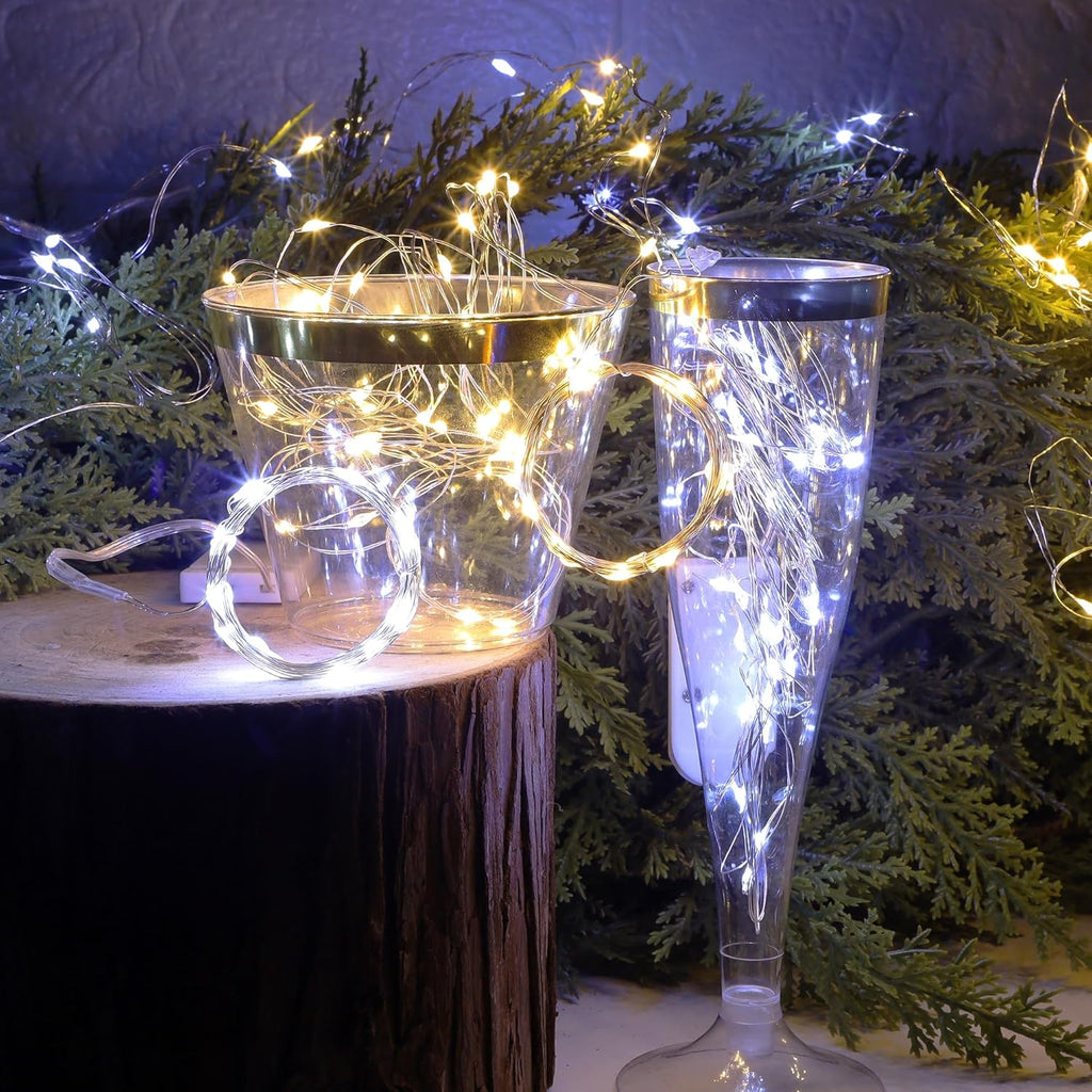 WATERGLIDE 12 Pack Mini String Lights - 20 LED Battery Operated Fairy Lights | Waterproof Silver Wire for Wedding & Party Decor