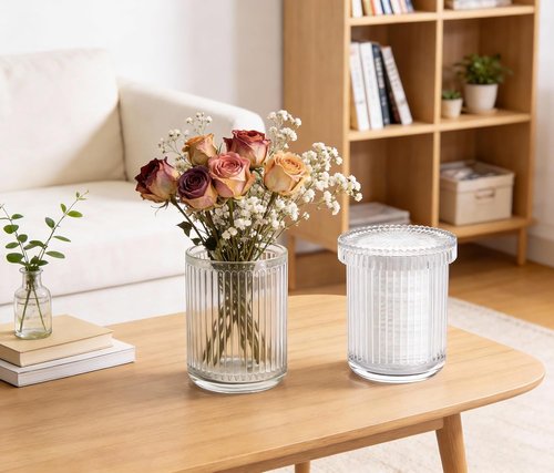 Clear Apothecary Jars | 2 Pack Glass Qtip Holder Dispenser Set - Stylish Bathroom Organizer for Cotton Swabs, Balls, Pads