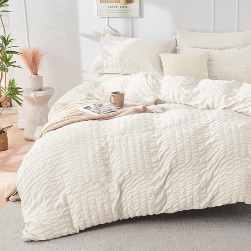 HYMOKEGE Ivory California King Comforter Set - 7-Piece All-Season Luxury Bedding Collection
