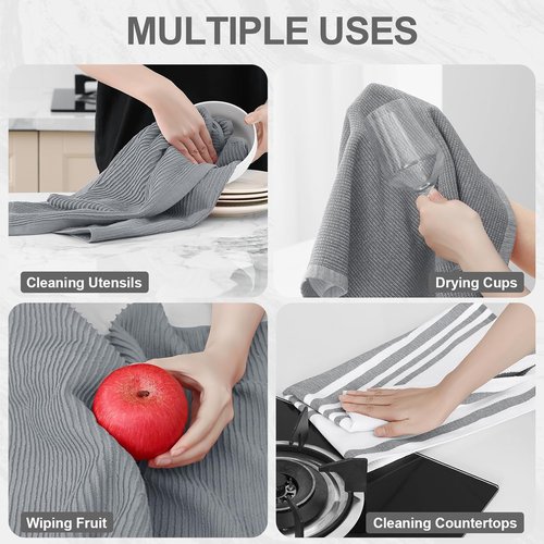 Homaxy Premium Kitchen Towels - Soft & Absorbent Cotton Dish Towels | 18”x28”, 6 Pack, Grey