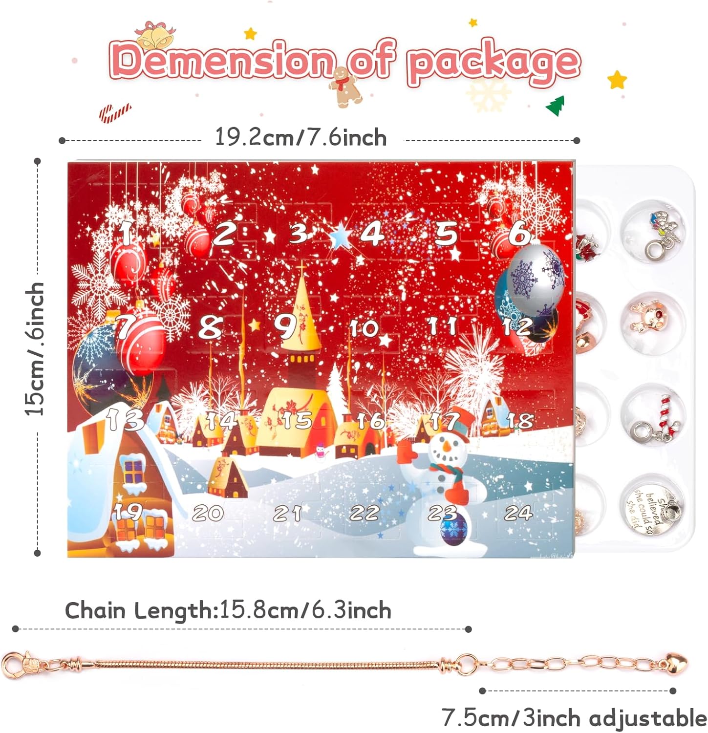 Regine Switzerland Advent Calendar 2025 - 24-Day Christmas Countdown Red DIY Charm Bracelet for Girls