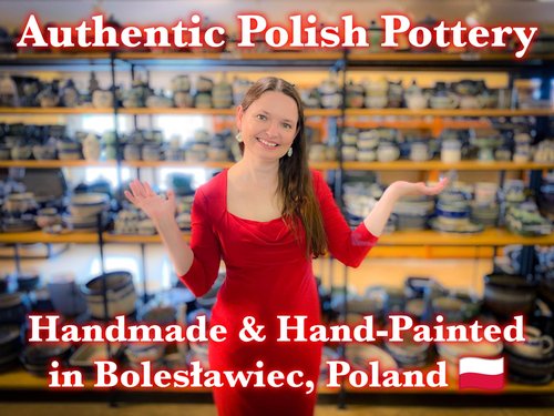 Polmedia Polish Pottery Pasta Bowl 8-inch - Blue Poppies Pattern Handmade in Boleslawiec Poland by Ceramika Artystyczna + Certificate of Authenticity