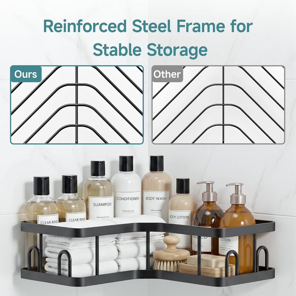 Veken Corner Adhesive Shower Caddy 3-Pack - Rustproof, Waterproof Bathroom Organizers | No Drilling, Black