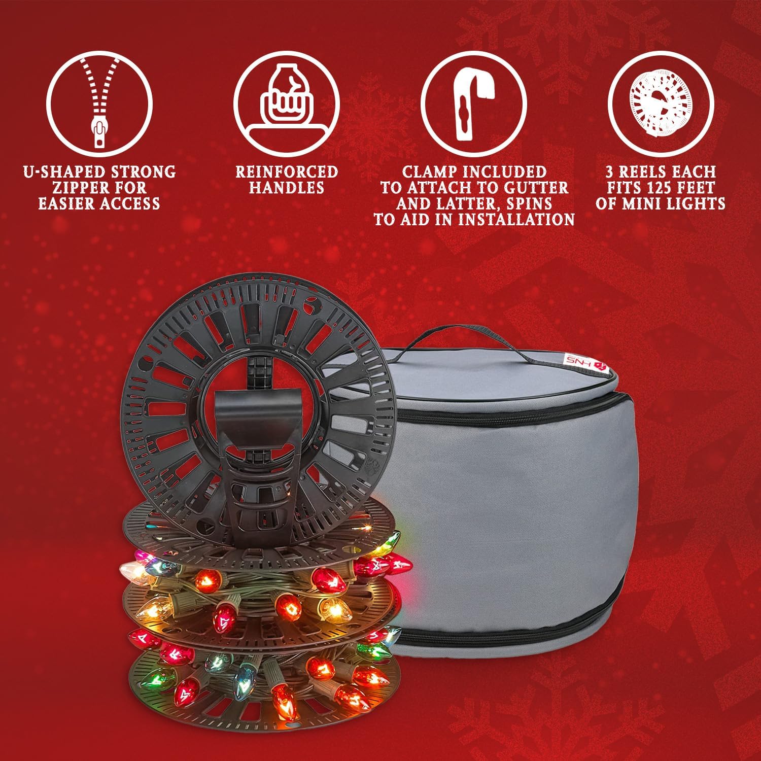 Premium Christmas Light Storage Bag - Heavy-Duty 600D Tear-Proof Material, 375 Ft Capacity - Grey with PVC Lining