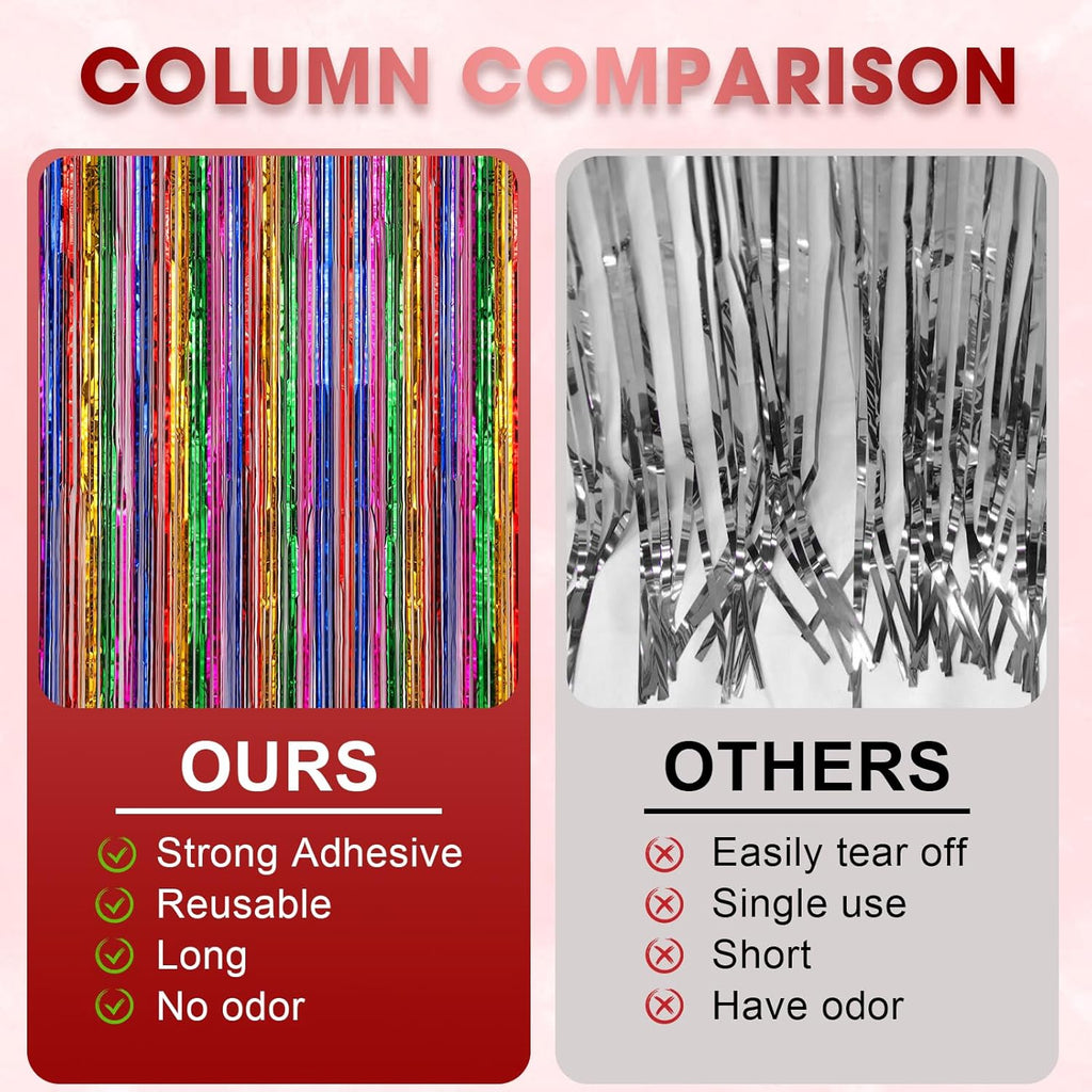 Voircoloria Rainbow Foil Fringe Backdrop Curtains - 3 Pack Tinsel Streamers for Parties | 3.3x8.2 Feet