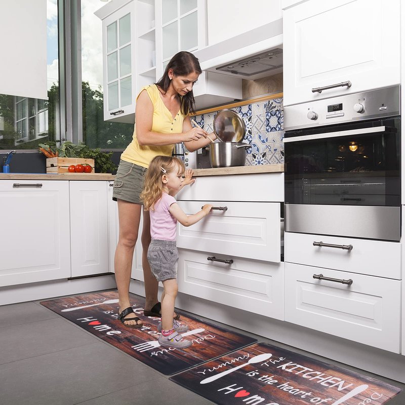 PCSWEET HOME Farmhouse Kitchen Mats for Floor 2 Piece Cushioned Anti Fatigue Kitchen Mat,Memory Foam Kitchen Rug Non Slip Waterproof for Kitchen, Office, Sink, Stove 17"x30"+17"x47"(Coffee)