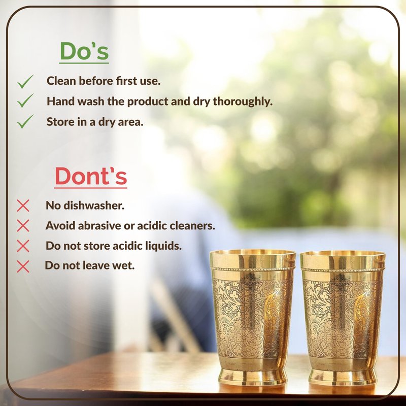 Indian Art Villa Brass Glass Tumbler, Embossed Design, 11 Oz Each, Set of 2