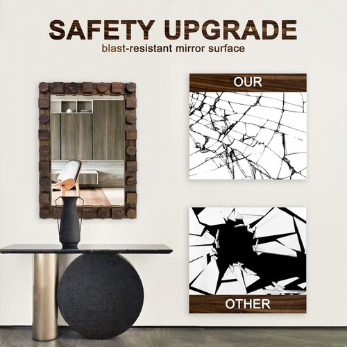 AMOISE Wall Mirror with Rustic Wood Frame, 28"x20" Solid Wood Vanity Mirror for Bathroom, Bedroom, or Entryway, Vertical or Horizontal Mount