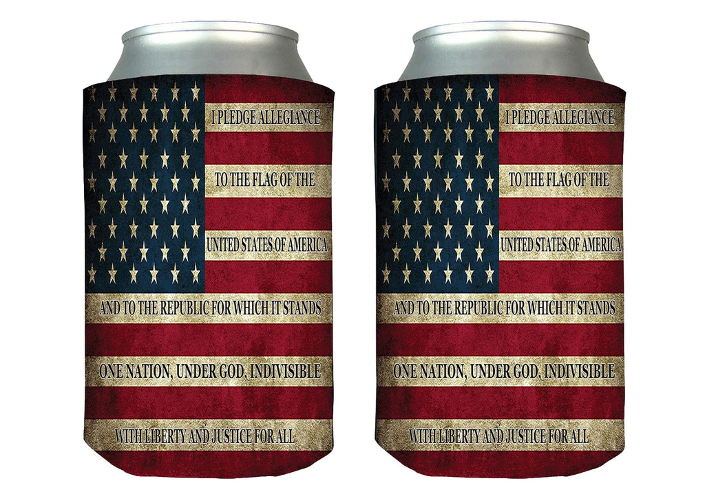 Rogue River Tactical USA Flag Pledge Of Allegiance Collapsible Beer Can Bottle Beverage Cooler Sleeves 2 Pack Gift Set