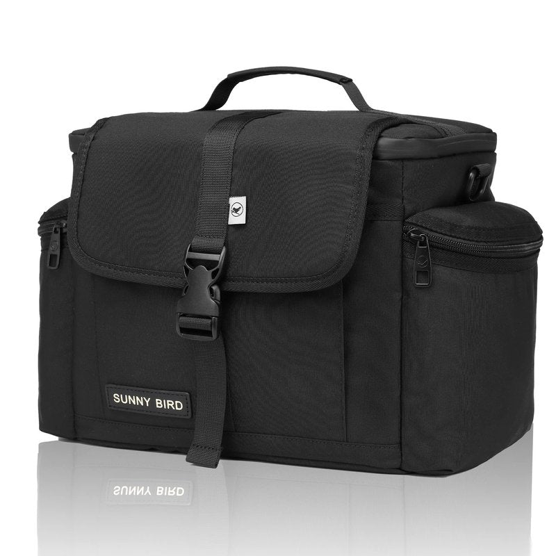 SUNNY BIRD Large Lunch Bag, Thermally Insulated Soft Cooler with Shoulder Strap for Women, Men (Black)