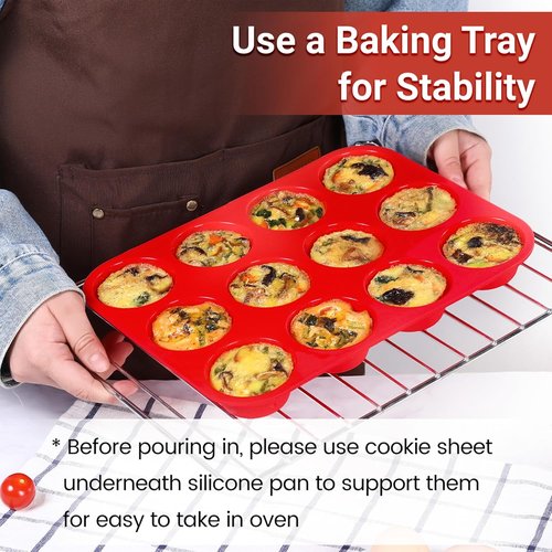 CAKETIME Silicone Muffin Pan - 12-Cup Nonstick Baking Tray Set | Food Grade Silicone, 3 Pack