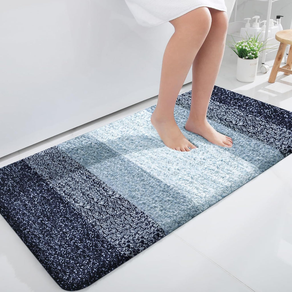 OLANLY Bathroom Runner Rug - Extra Soft Microfiber Mat 47x24 | Quick Dry, Washable, Rubber Backing, Airy Blue