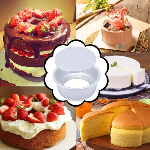 AWTBDP 4 Inch Round Cake Pan Set of 8, Nonstick Aluminum Baking Pans with 100 Sheets Parchment Paper, Easy Pop Out Removable Bottom Cake Pans for Mini Cheesecakes, Dessert, Pizzas and Quiches