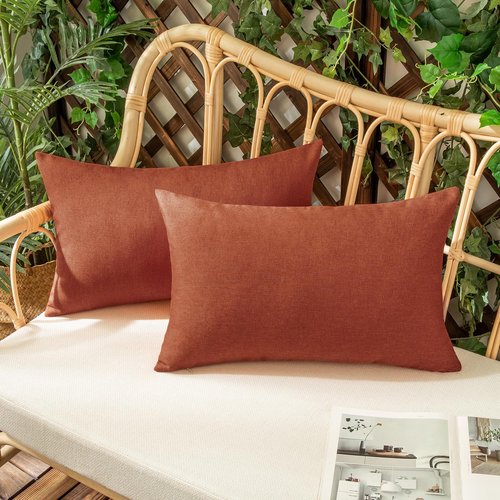 Woaboy Set of 2 Outdoor Waterproof Throw Pillow Covers Rust Decorative Farmhouse Pillowcase Solid Fall Cushion Cases for Patio Tent Balcony Couch Sofa Car 12x20 inch