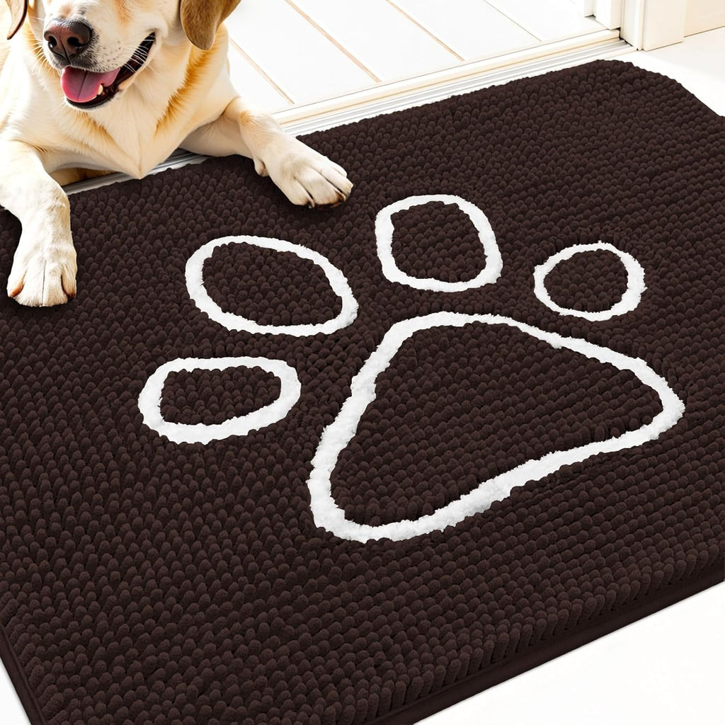 OLANLY Dog Door Mat - Absorbent Non-Slip Mud Mat for Dogs | Paw Print Design, 32x20, Quick Dry Brown