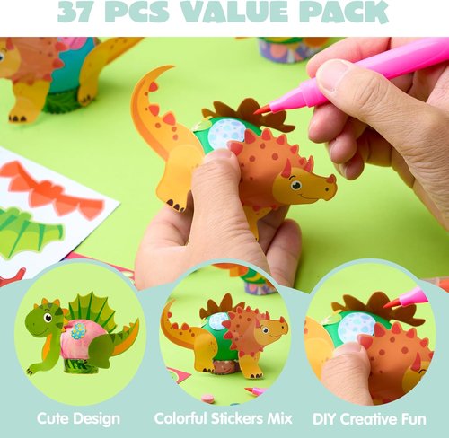 JOYIN Dinosaur Easter Egg Dye Kit - 37 PCS Coloring Set with Dye Tablets & Stickers for Creative Egg Hunts