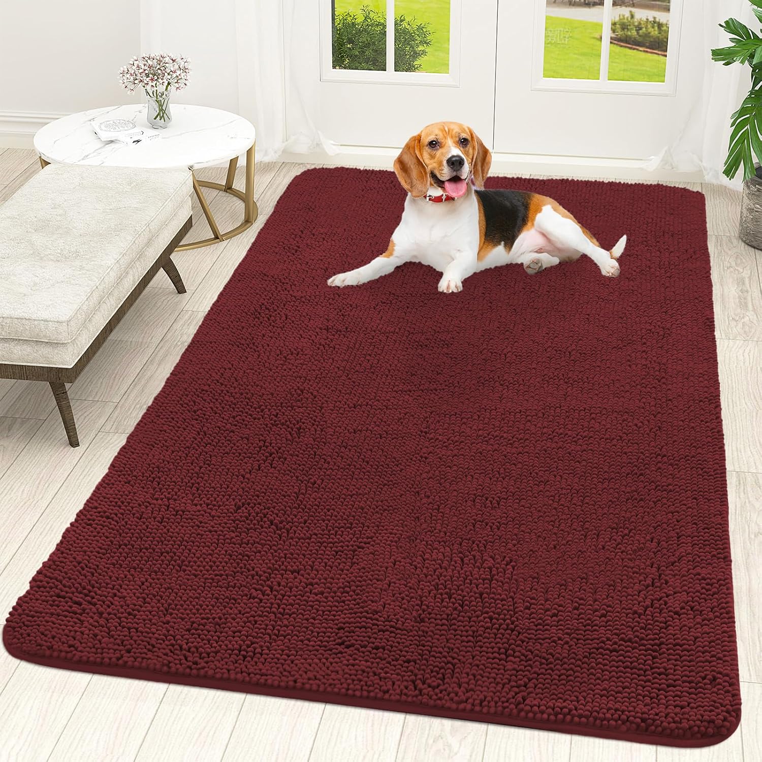 OLANLY Dog Door Mat - Absorbent Non-Slip Washable Doormat for Muddy Paws | 59x35, Caramel Russet