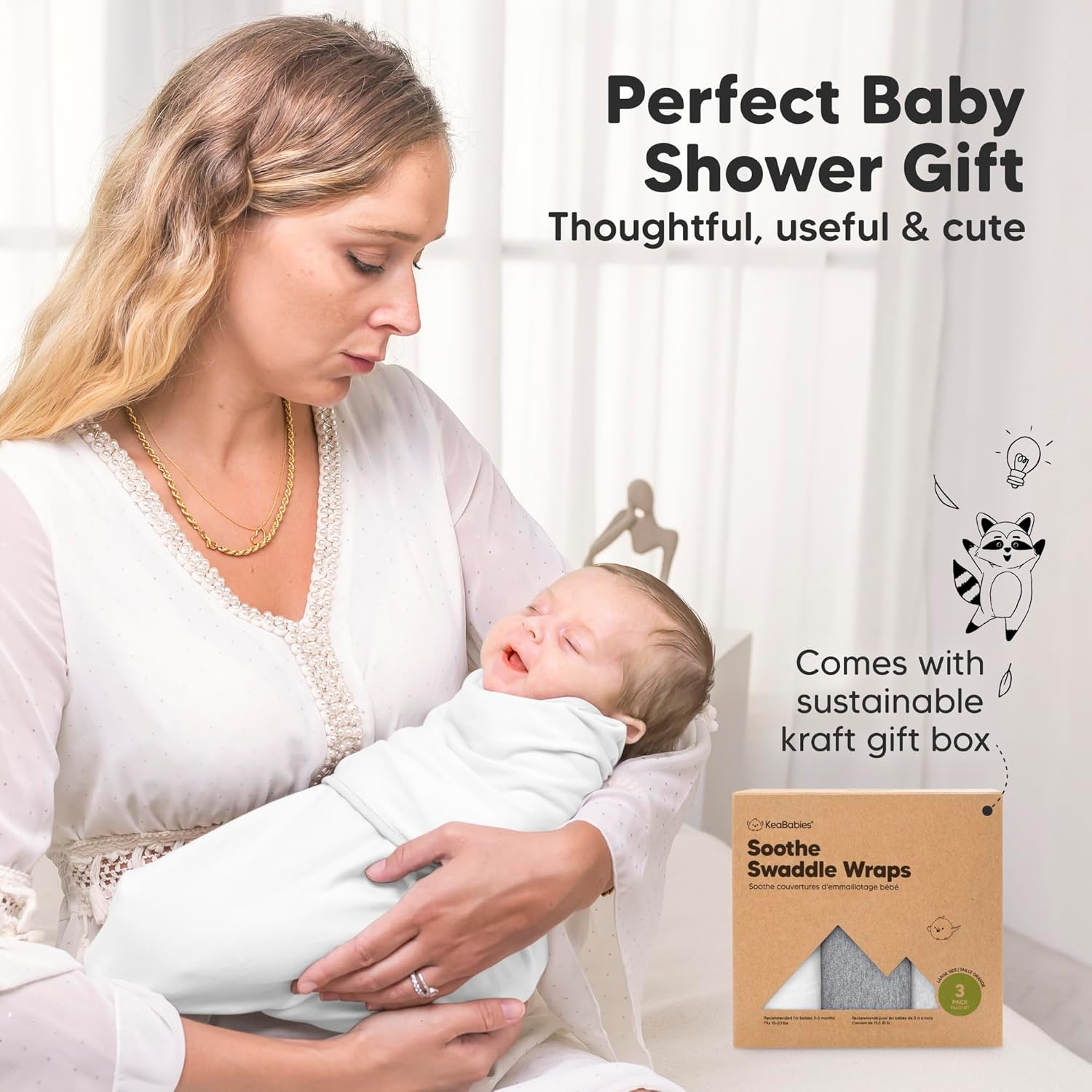 Skiennix Organic Baby Swaddle Sleep Sacks - Soft & Snug for Newborns 3-6 Months | 3-Pack in Cloud, Size L