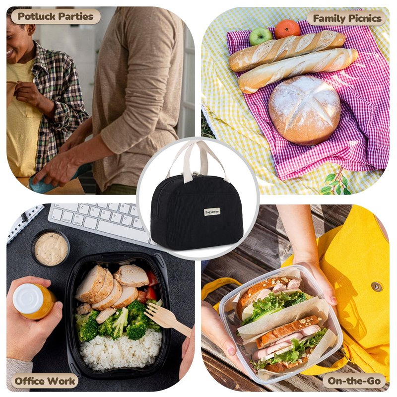 Baglemon Lunch Bag for Women Men Cute Corduroy Lunch Tote Bags Reusable Insulated Lunch Box Large Capacity Reusable Insulated Cooler for Work/Picnic/Travel