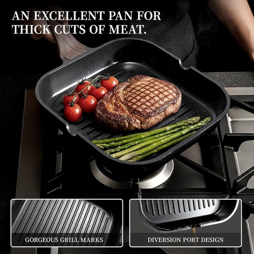 Kikcoin 16-Piece Non-Stick Ceramic Cookware Set - Induction-Compatible Kitchen Pots & Pans, Black