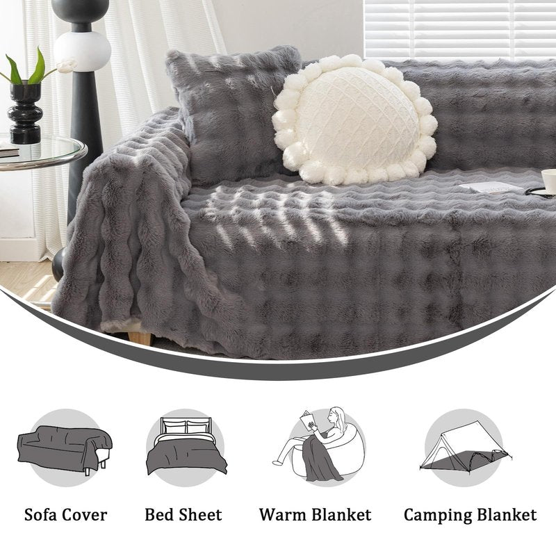 Foreate Fuzzy Plush Sofa Covers, Faux Fur Couch Cover for 3 Cushion Couch Sofa, Sectional Couch Cover, Warm L Shaped Sofa Slipcovers for Dogs, Cats (Dark Grey, 71" x 118")