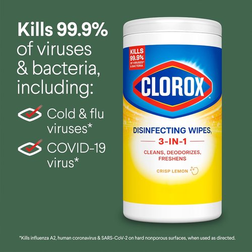 CLOROX Disinfecting Wipes - Bleach-Free Cleaning Wipes, Crisp Lemon Scent, 75 Count (Pack of 2)