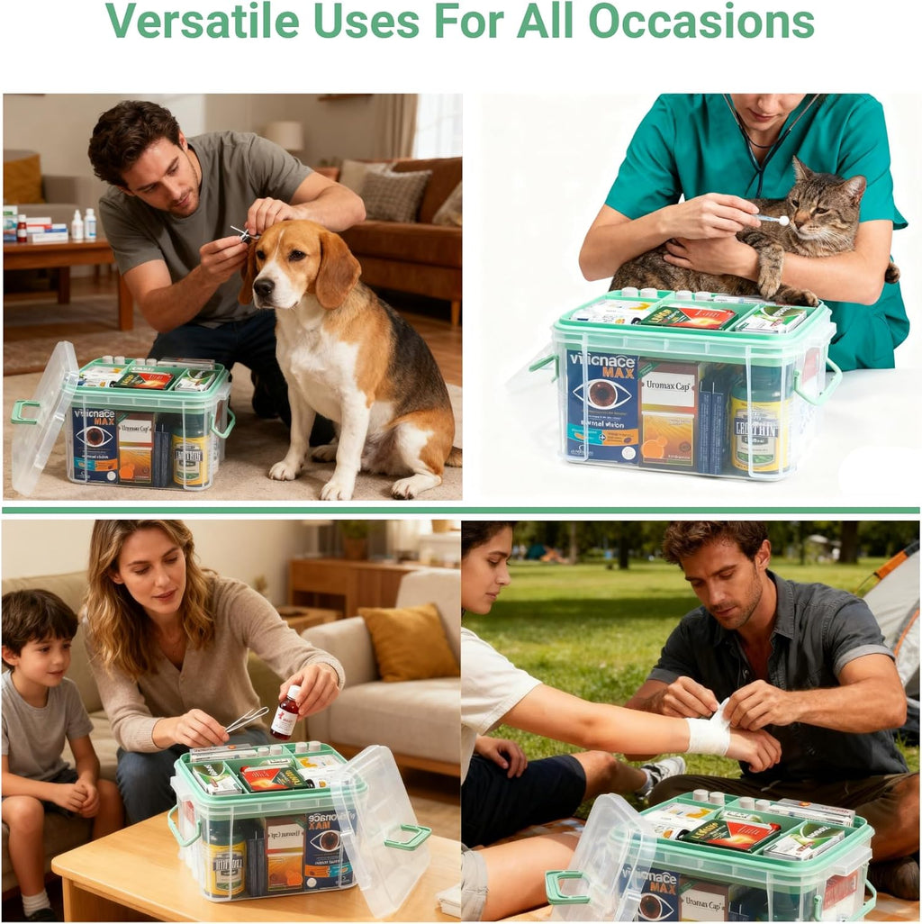 UNITED FLAMES Clear Medicine Storage Box - 2-Pack First Aid Organizer with Locking Lid & Removable Tray