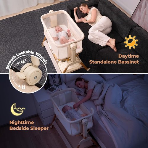 Ezebaby Baby Bassinet - 3-in-1 Rocking Sleeper with Breathable Full-Mesh Crib | 6 Height Adjustable, Portable Design