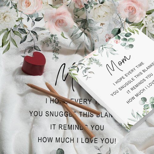 Mocsicka Mom Blanket for Mom - Ultra Soft Sherpa Fleece Throw from Daughter Son, 50x60 Inch Cozy Lightweight Luxury Throw for Women, Set with Floral Tote Bag