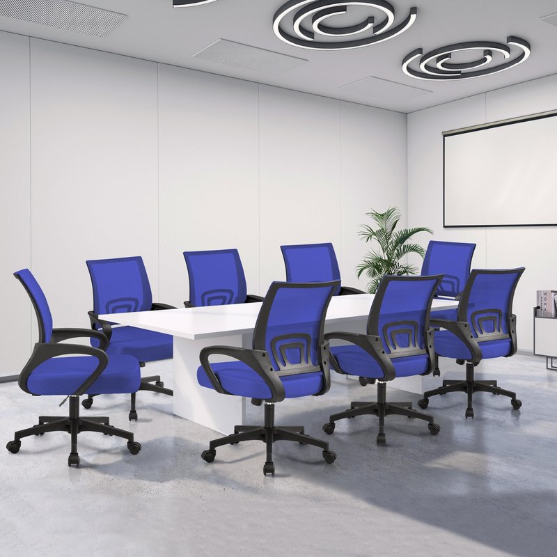 Yaheetech Mid-Back Mesh Office Chair Adjustable Ergonomic Computer Task Chair Swivel Rolling with Lumbar Support Armrest for Home Office Work Study, Blue