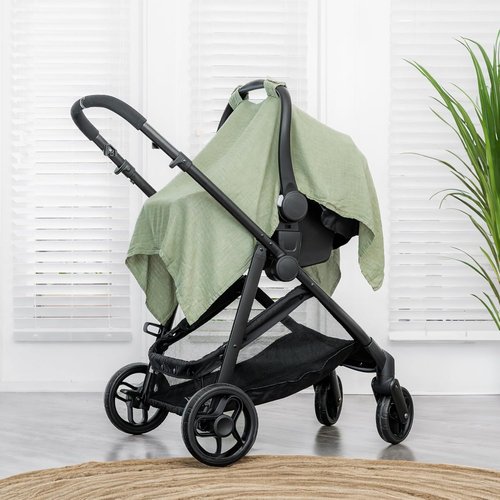 Comfy Cubs Baby Car Seat Cover - Soft Bamboo Rayon & Muslin Cotton Blend - Lightweight Sage Canopy for Sun & Bug Protection