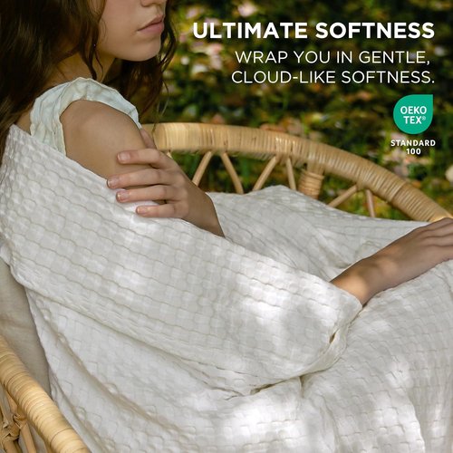 Bedsure Cooling Waffle Blanket - Lightweight Cotton & Bamboo Blend for Hot Sleepers | Ivory, 90x90 Inches
