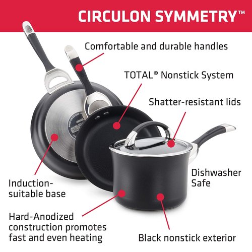 Circulon Symmetry Hard Anodized Nonstick Casserole Dish/Casserole Pan with Lid - 5.5 Quart, Black