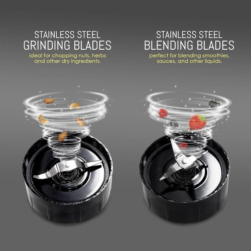 Elite Gourmet 17-Piece Personal Drink Mixer Blender - 16 Oz Capacity with Chopping Blade & Lids