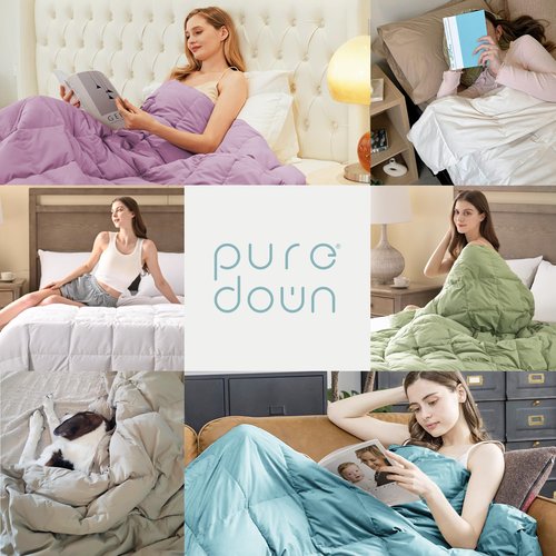 puredown® Soft Feather Down Blanket Lightweight Packable Down & Feather Fill Blanket for Indoor and Outdoor Use, Queen Size Blankets, 88"X90", Sea Blue