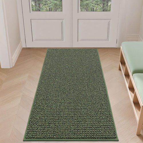 BEQHAUSE Dirt Trapper Door Mat - Non-Slip, Washable Entrance Mat | 24" x 60", Green, Dirt Resistant & Absorbent