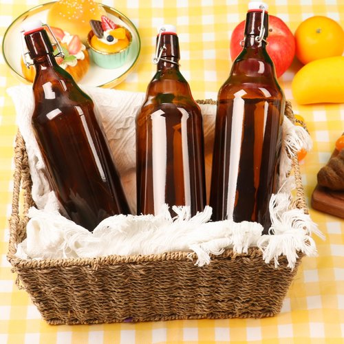 Miukada 6 Pack 32 oz Amber Swing Top Bottles, Flip Top Glass Beer Bottle with Airtight Lid for Home Brewing and Wine, Mead, Fermentation, Beverages, Kombucha