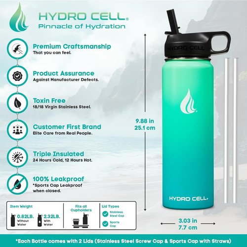 HYDRO CELL Stainless Steel Insulated Water Bottle - Versatile for Hot & Cold Drinks | Mint Green 24oz