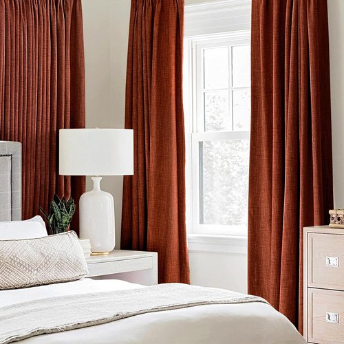 MIULEE 100% Blackout Linen Curtains - Thermal Insulated Burnt Orange Drapes | 52 x 84 Inch (2 Panels)
