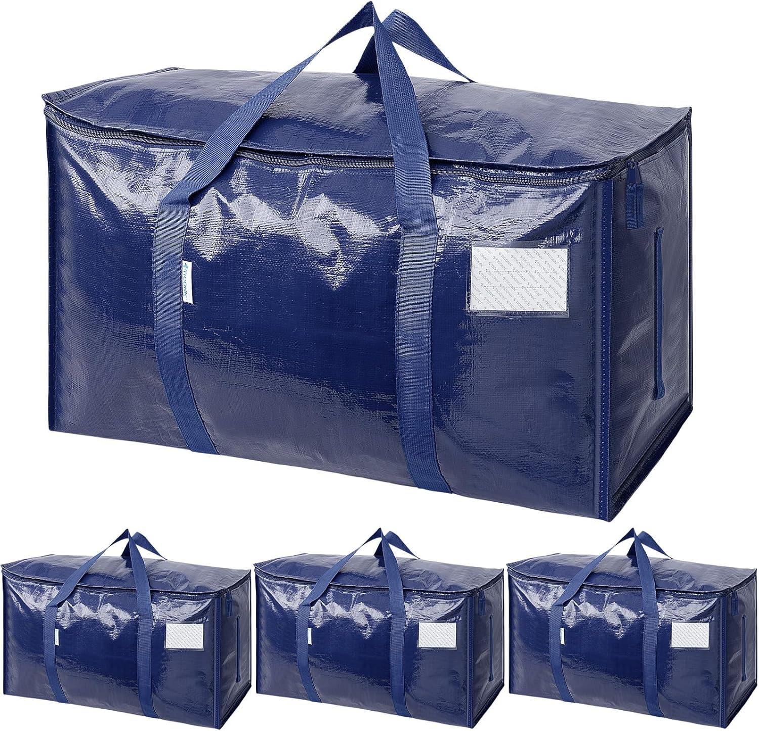 TICONN Extra Large Moving Bags - Heavy Duty Storage with Zippers & Handles | 4 Pack, Navy