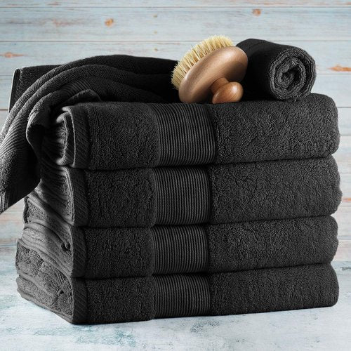 Hearth & Harbor Bath Towels - Ultra Soft 100% Ring Spun Cotton Set of 6 - Highly Absorbent Black Luxury Towels
