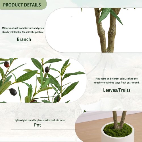 FSOHOI Olive Trees Artificial Indoor, 5FT Faux Olive Tree with Pot & Lifelike Fruits, Artificial Plants Tall Fake Tree Silk Floor Plant for Outdoor Home Office Room Stairs Foyer Entryway Decor