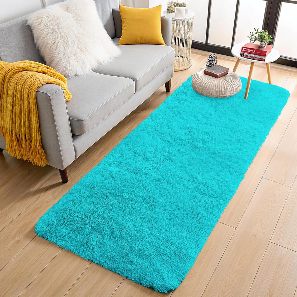 OLANLY Runner Rugs - Soft, Machine Washable Shaggy Carpet for Hallway & Bedroom | Teal Blue, 2x6 ft