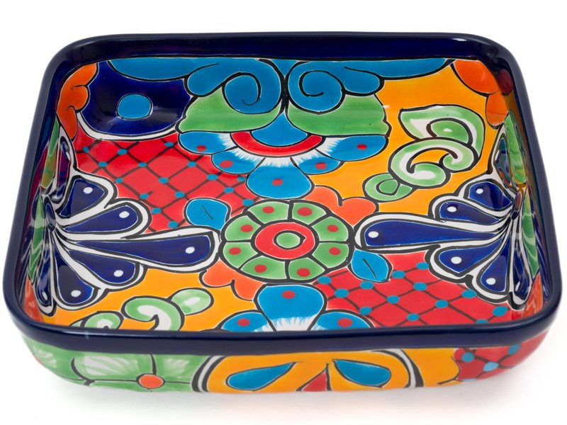 Enchanted Talavera Mexican Hand Painted Ceramic Baking Dish Casserole Dish Serving Platter Tray Floral Dish Oven Safe Microwave Safe Taco Tuesday Thanksgiving Party Serving Brownie Pan (Cobalt)